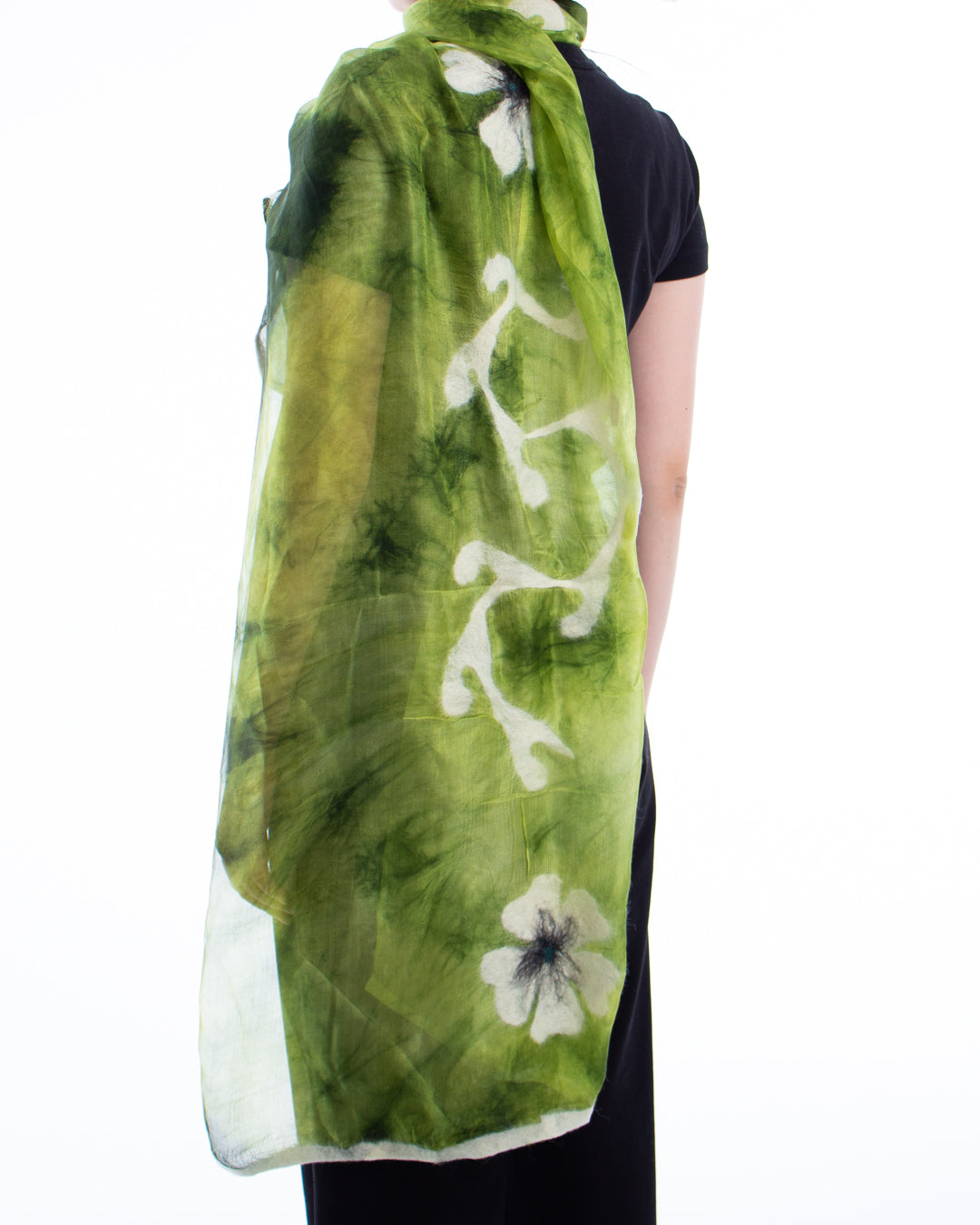 Felted green silk with flowers