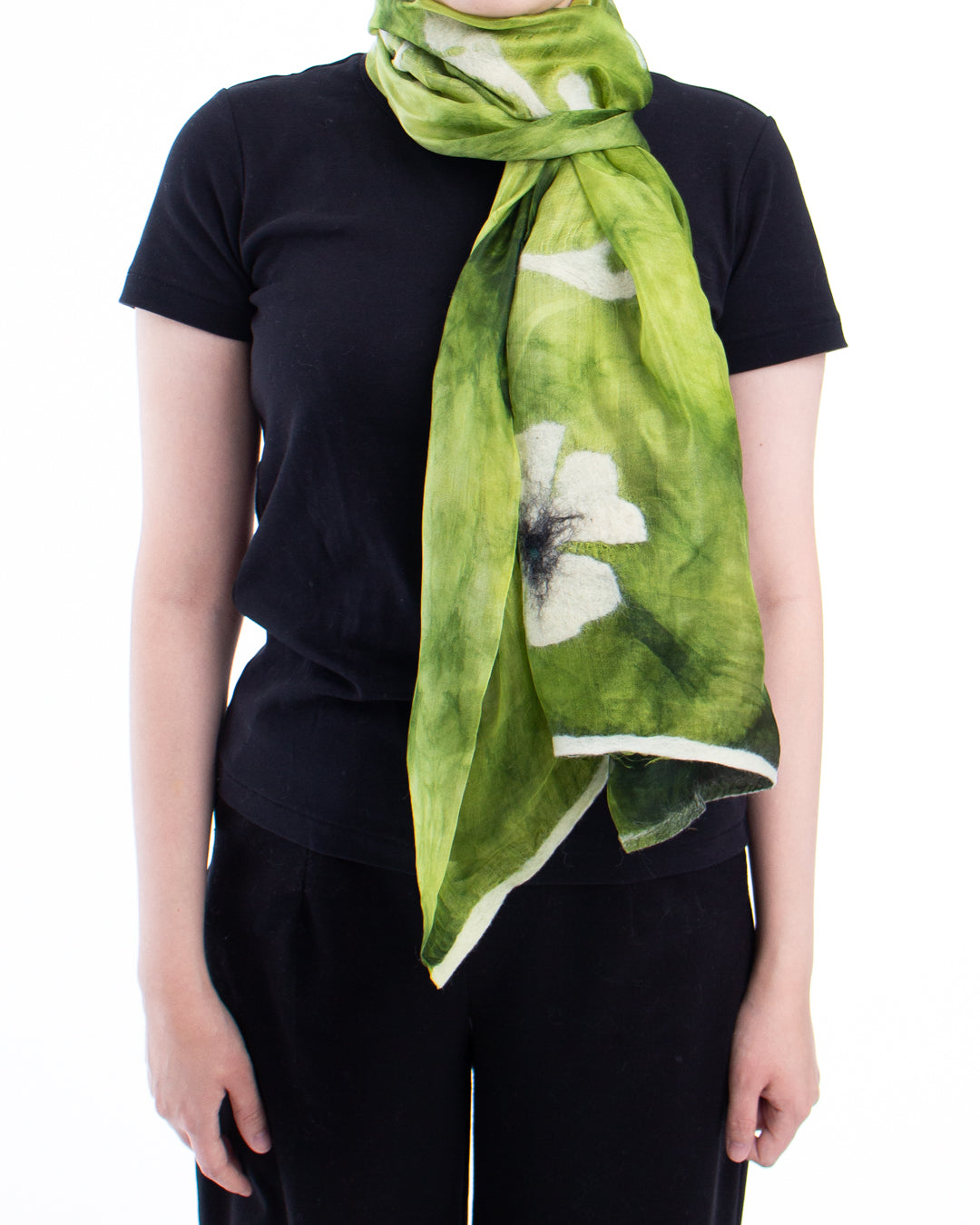 Felted green silk with flowers