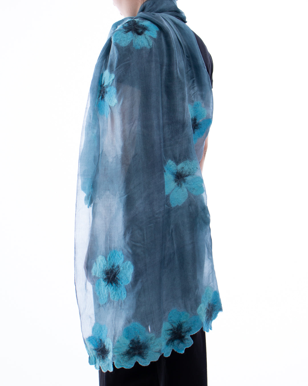 Felted grey silk with blue flowers