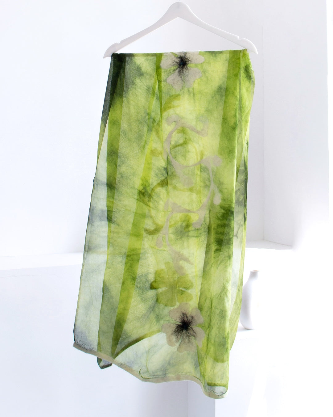 Felted green silk with flowers