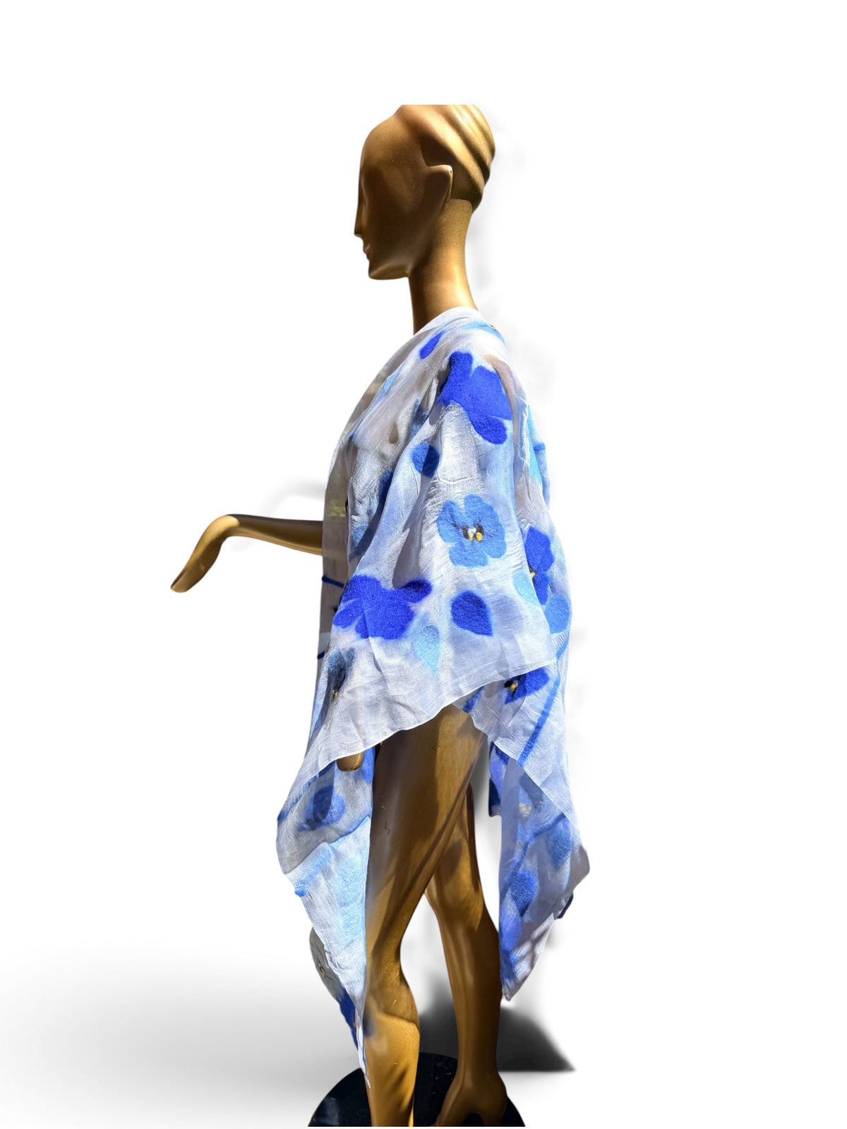 Hand-Felted Nuno Silk Scarf – Royal Blue Poppies on Lightweight Silk Wrap