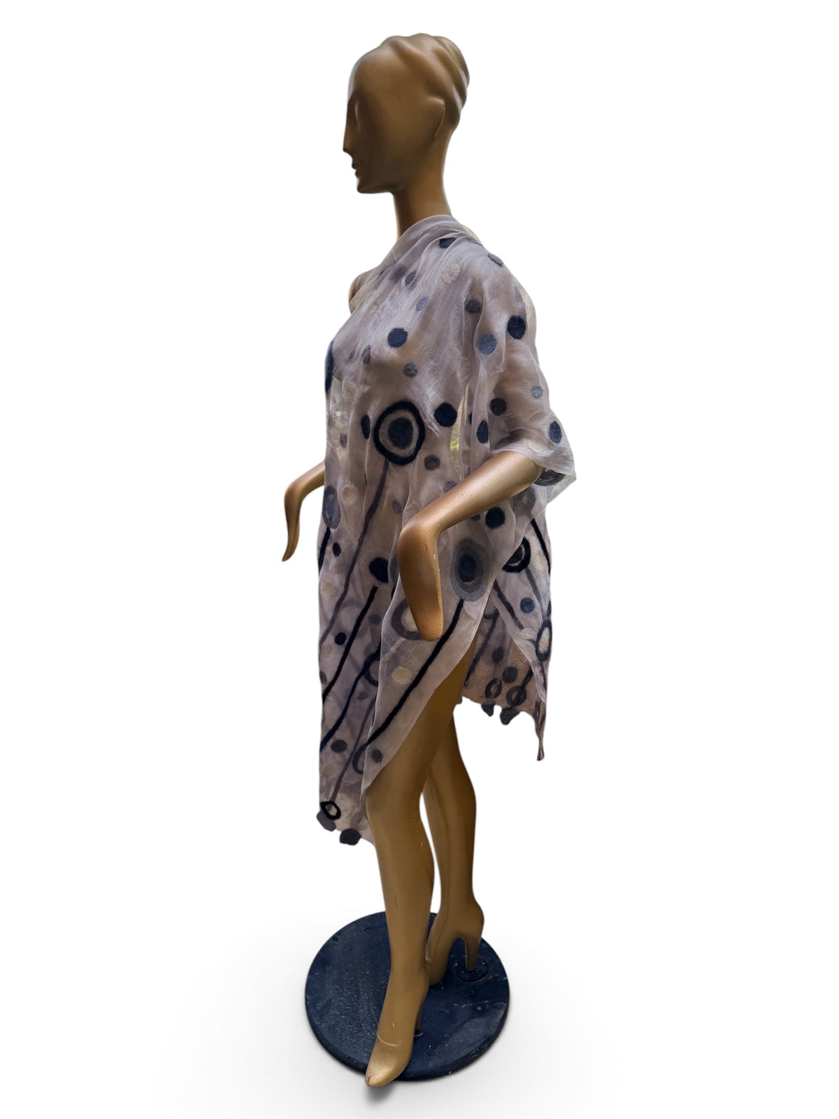 Hand-Felted Nuno Silk Scarf – Black Charcoal Dandelion Puff Shawl (Merino Wool on Silk)