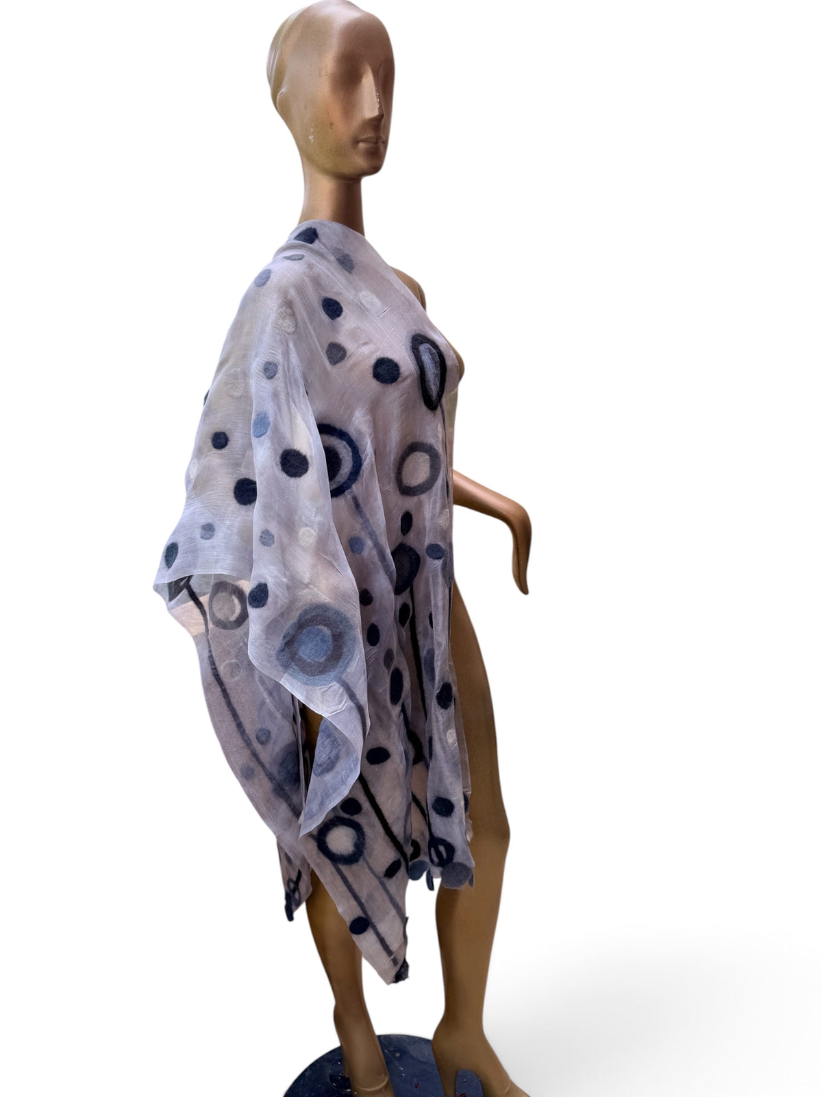 Hand-Felted Nuno Silk Scarf – Black Charcoal Dandelion Puff Shawl (Merino Wool on Silk)