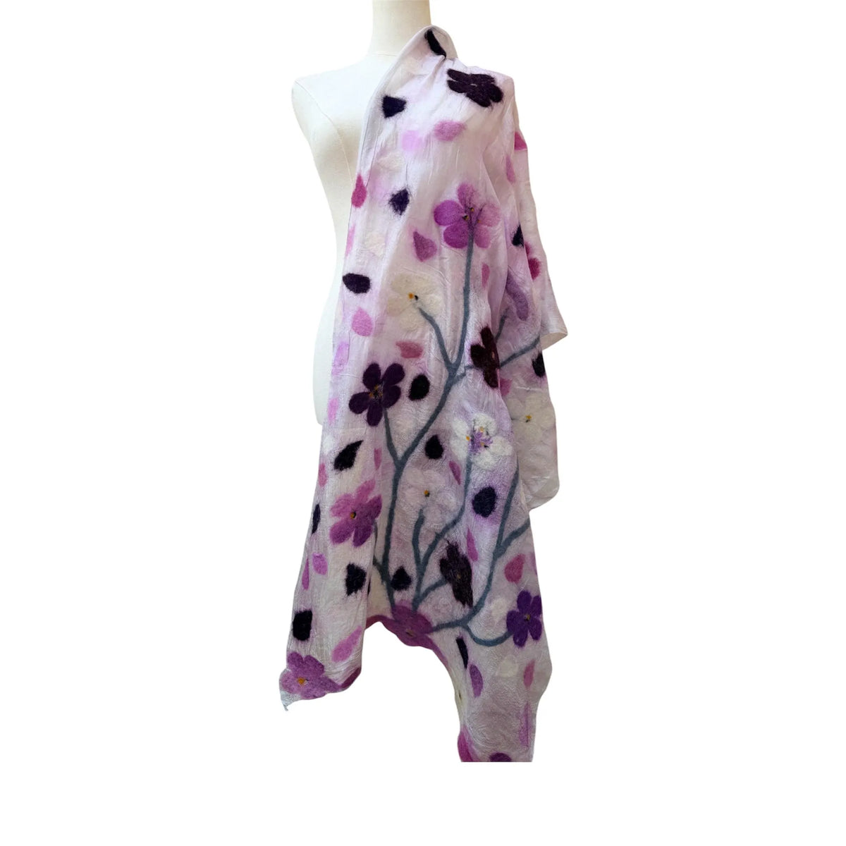 Light lavender Cherry Blossom Felted Scarf (Sakura)