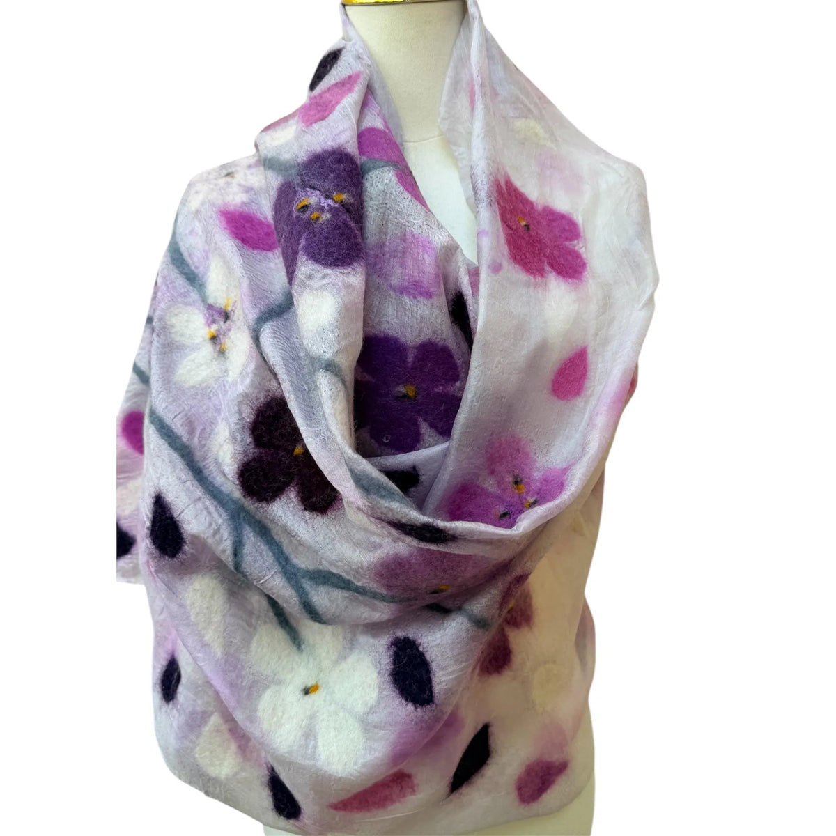 Light lavender Cherry Blossom Felted Scarf (Sakura)