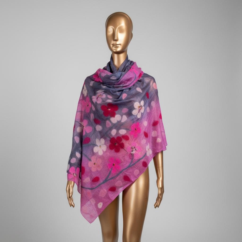 Ombré-dyed felted sakura scarf