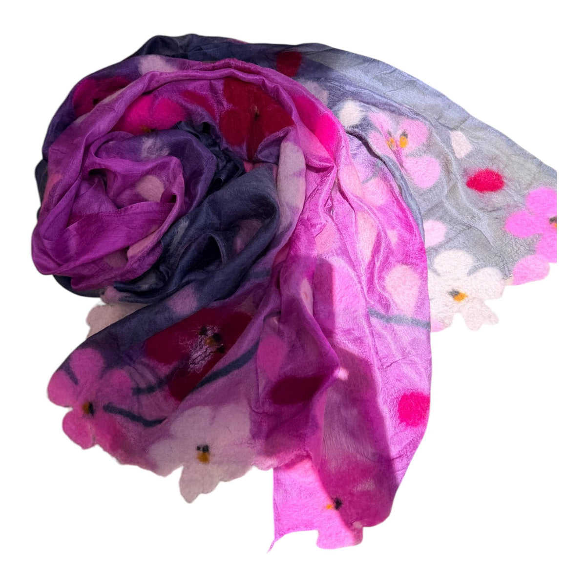 Ombré-dyed felted sakura scarf